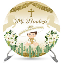 Lofaris Circle Cowboy Mi Bautizo Floral Baptism Backdrop