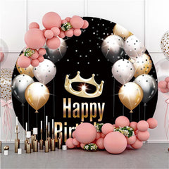 Lofaris Circle Crown And Balloons Happy Birthday Backdrop