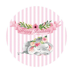 Lofaris Circle Elephant Pink Floral Happy Birthday Backdrop