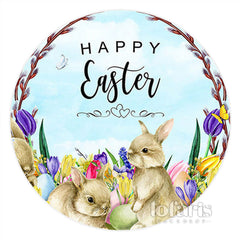 Lofaris Circle Floal Bunny Spring Sky Happy Easter Backdrop