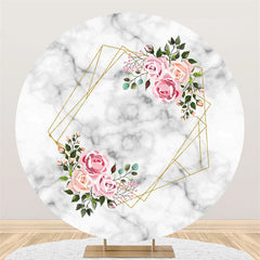 Lofaris Circle Floral Grey Black Marble Texture Birthday Backdrop