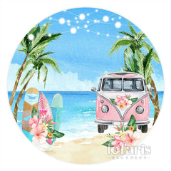 Lofaris Circle Floral Pink Bus Beach Happy Birthday Backdrop