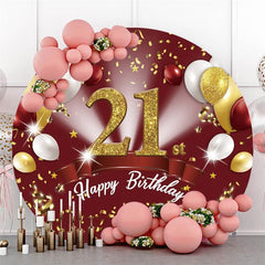 Lofaris Circle Glitter 21th Happy Birthday Backdrop For Girl