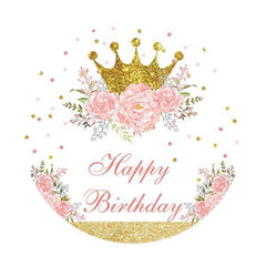 Lofaris Circle Glitter And Pink Flower Happy Birthday Backdrop