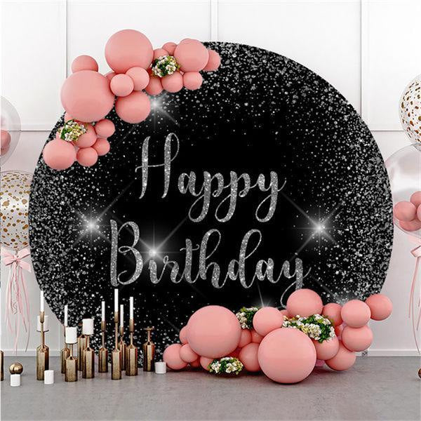 Lofaris Circle Glitter And Silver Happy Birthday Backdrop