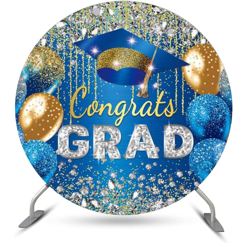 Lofaris Circle Glitter Diamond Blue Graduation Party Backdrop