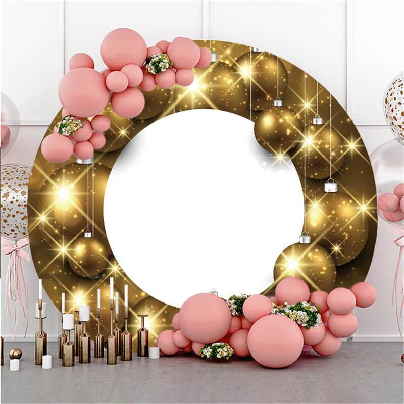 Lofaris Circle Glitter Gold Ball Birthday Backdrop For Party