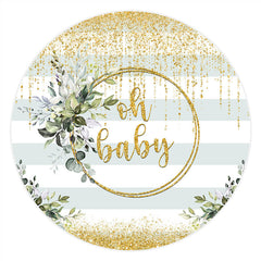 Lofaris Circle Glitter Oh Baby Green Leaves Shower Backdrop