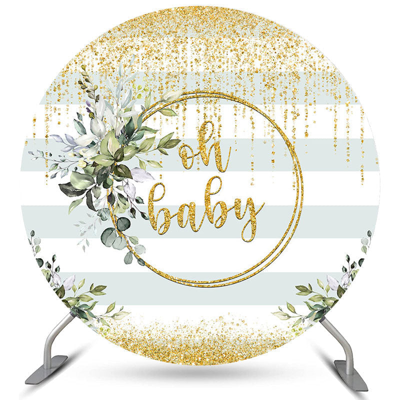 Lofaris Circle Glitter Oh Baby Green Leaves Shower Backdrop