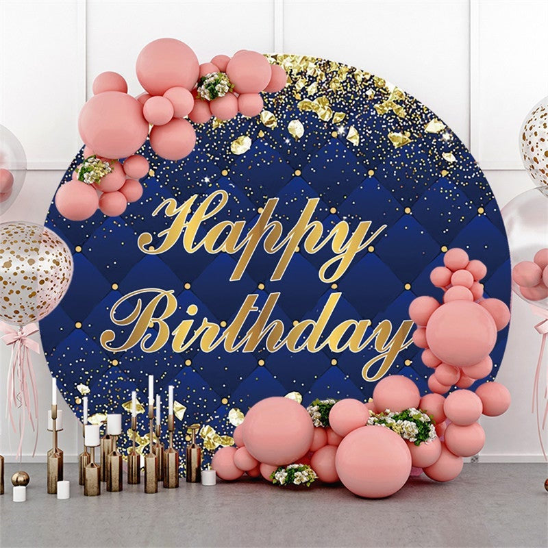 Circle Gold And Navy Happy Birthday Backdrop For Party - Lofaris