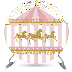 Lofaris Circle Gold Glitter Carousel Pink Birthday Backdrop