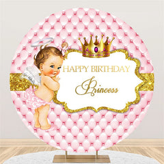 Lofaris Circle Gold Glitter Pink Princess Birthday Backdrop