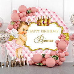 Lofaris Circle Gold Glitter Pink Princess Birthday Backdrop