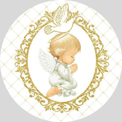 Lofaris Circle Gold Line Dove Baby Shower Backdrop For Party