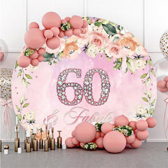 Lofaris Circle Happy 60th Pink Birthday Backdrop For Party