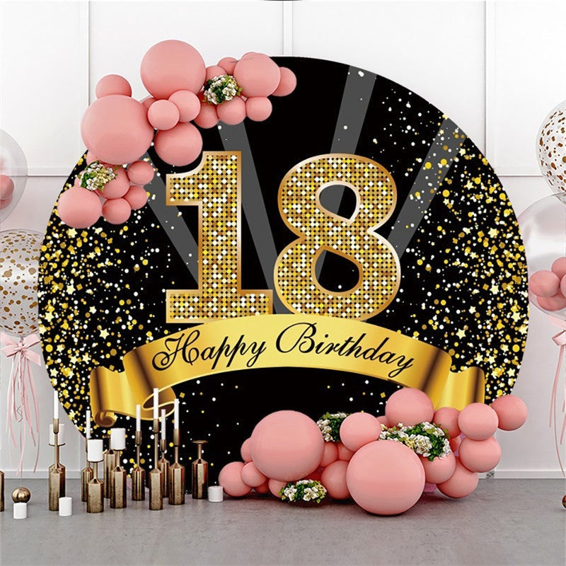 Lofaris Circle Happy Birthday for 18th Gold Glitter Round Backdrops