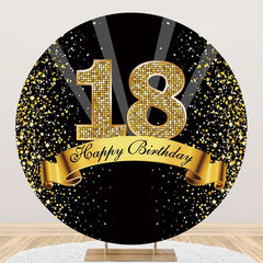 Lofaris Circle Happy Birthday for 18th Gold Glitter Round Backdrops