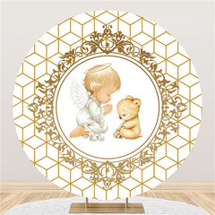 Lofaris Circle Little Angle And Teddy Bear Baby Shower Backdrop