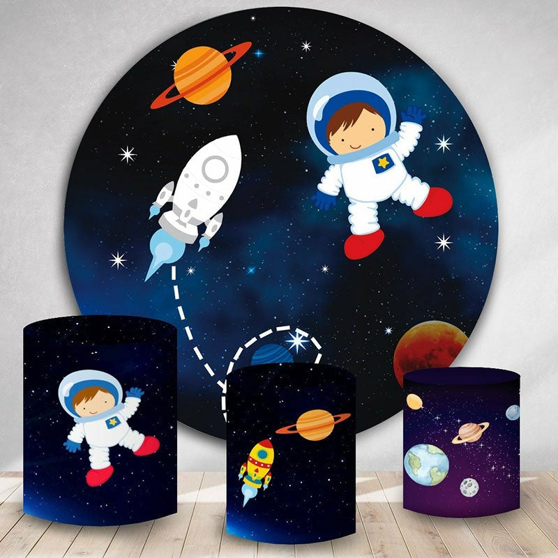 Lofaris Circle Little Astronaut Galaxy Birthday Party Backdrop