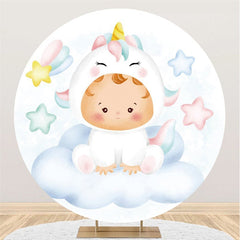 Lofaris Circle Little Star And Cloud Unicorn Baby Shower Backdrop