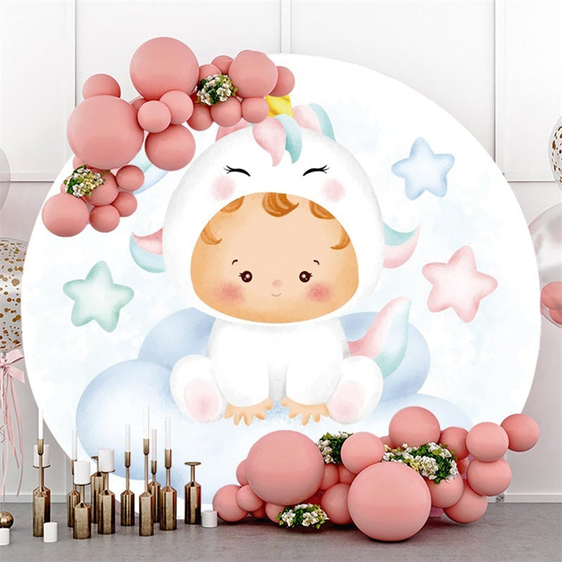 Lofaris Circle Little Star And Cloud Unicorn Baby Shower Backdrop