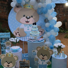 Lofaris Circle Little Teddy Bear Round Blue Baby Shower Backdrop