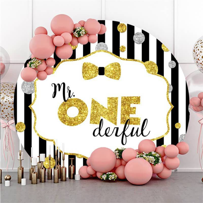 Lofaris Circle Mr.One Derful Gold Birthday Backdrop For Party