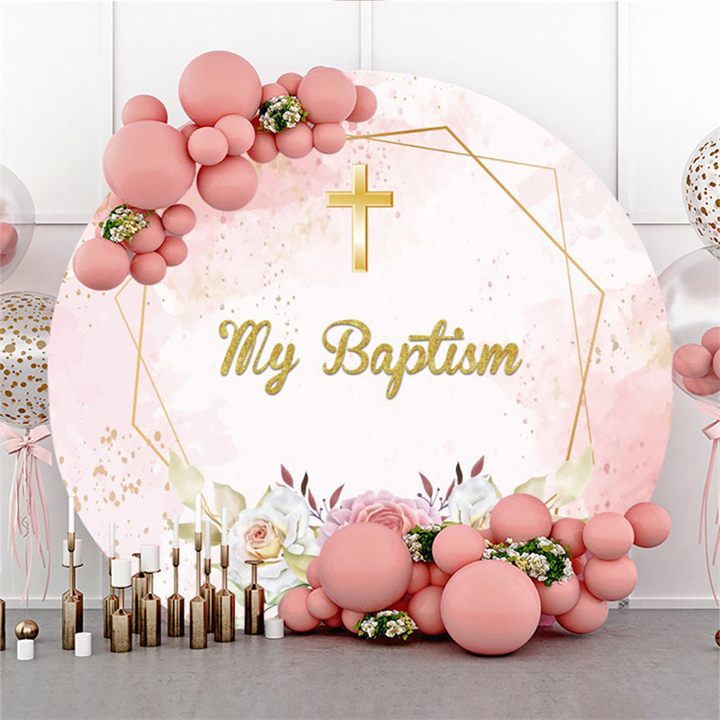 Lofaris Circle My Baptism Pink Theme Happy Birthday Backdrop