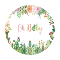 Lofaris Circle Oh Baby Green Cactus Floral Shower Backdrop