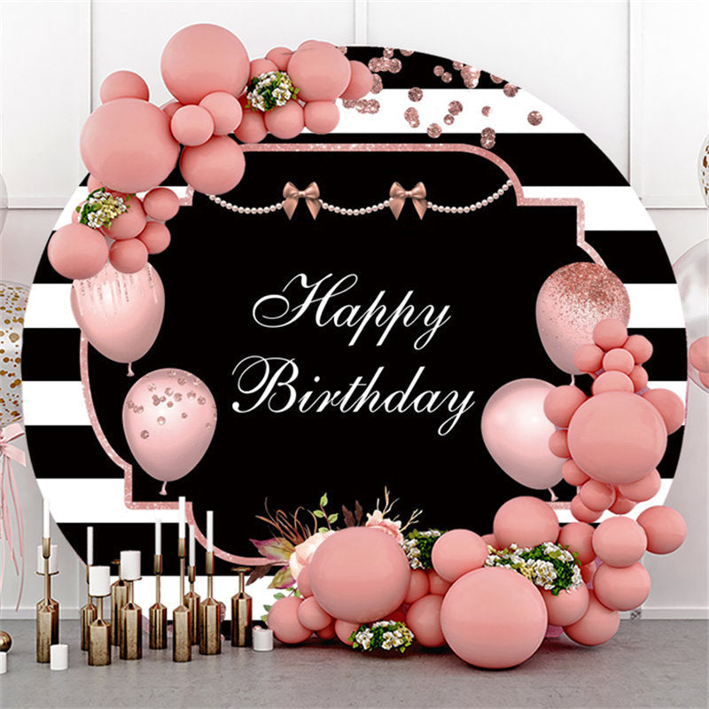 Lofaris Circle Pink Balloons Stripe Happy Birthday Backdrop