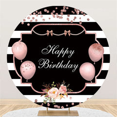 Lofaris Circle Pink Balloons Stripe Happy Birthday Backdrop