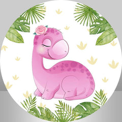 Lofaris Circle Pink Dinosaur And Leaves Baby Shower Backdrop