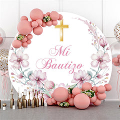 Lofaris Circle Pink Floral Mi Bautigo Baby Shower Backdrop