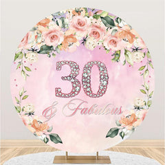 Lofaris Circle Pink Flowers Glitter 30th Birthday Backdrop