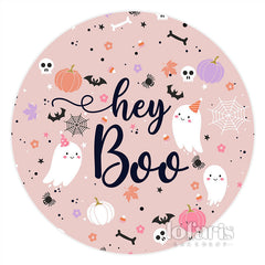 Lofaris Circle Pink Hey Boo Halloween Baby Shower Backdrop