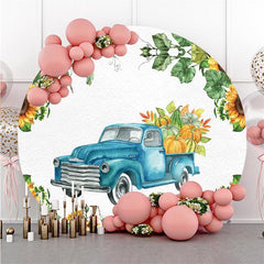 Lofaris Circle Pumpkin And Blue Car Happy Birthday Backdrop