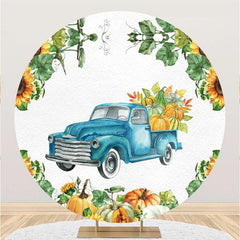 Lofaris Circle Pumpkin And Blue Car Happy Birthday Backdrop