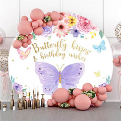 Lofaris Circle Purple Butterfly And Floral Birthday Backdrop