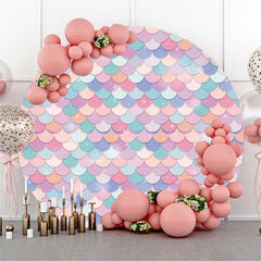 Lofaris Circle Purple Pink Mermaid Backdrop For Birthday Party