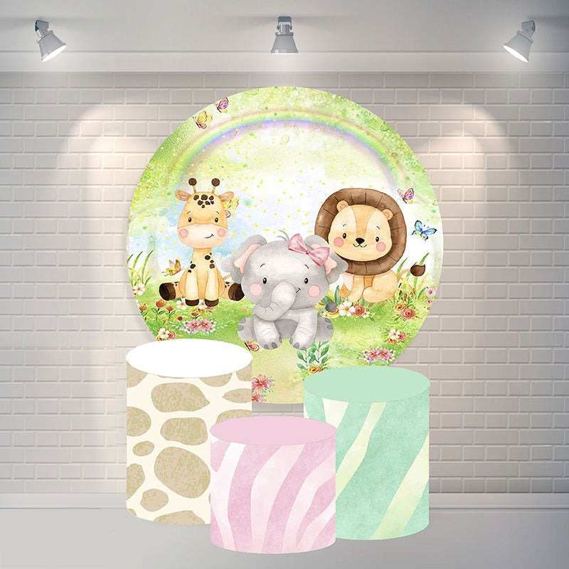 Lofaris Circle Rainbow And Animals Happy Birthday Backdrop