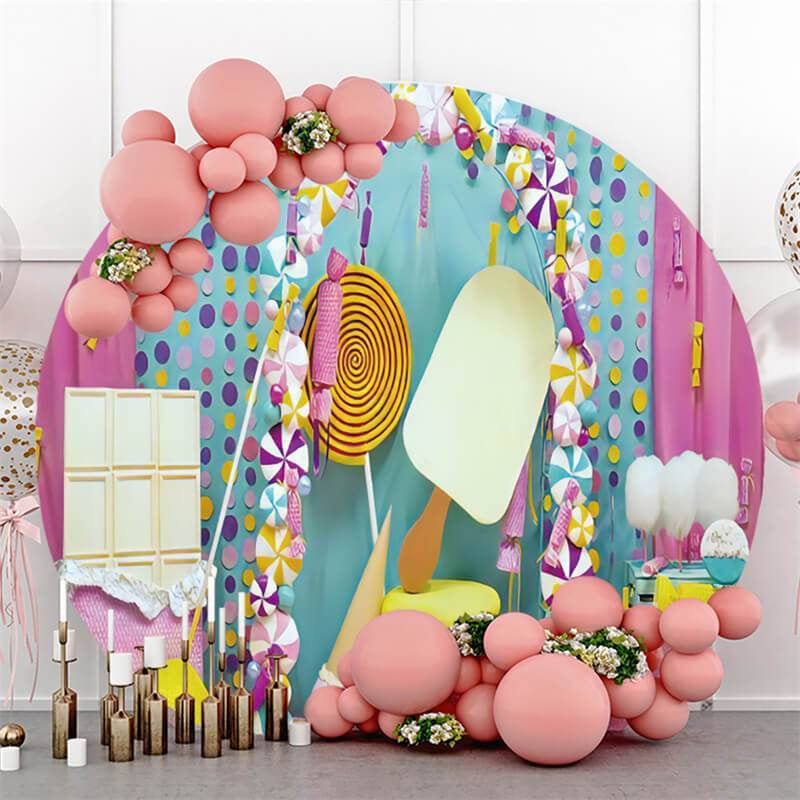 Lofaris Circle Sweet Cone Happy Birthday Backdrop For Girl