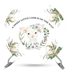 Lofaris Circle Sweet Lamb Is On The Way Baby Shower Backdrop