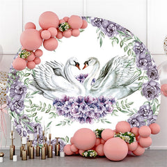 Lofaris Circle White Swan And Flower Happy Birthday Backdrop