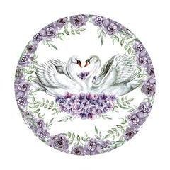 Lofaris Circle White Swan And Flower Happy Birthday Backdrop