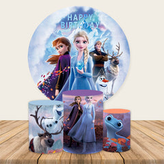 Lofaris Circle Winter Snowmoutain Cartoon Film Birthday Backdrop Kit