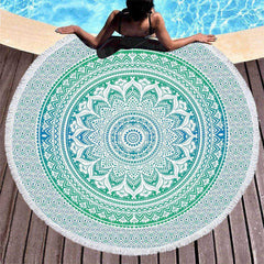 Lofaris Coastal Passion Green Round Mandala Beach Towel