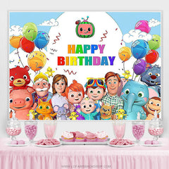 Lofaris Colorful Balloons Cartoon Happy Family Birthday Backdrop