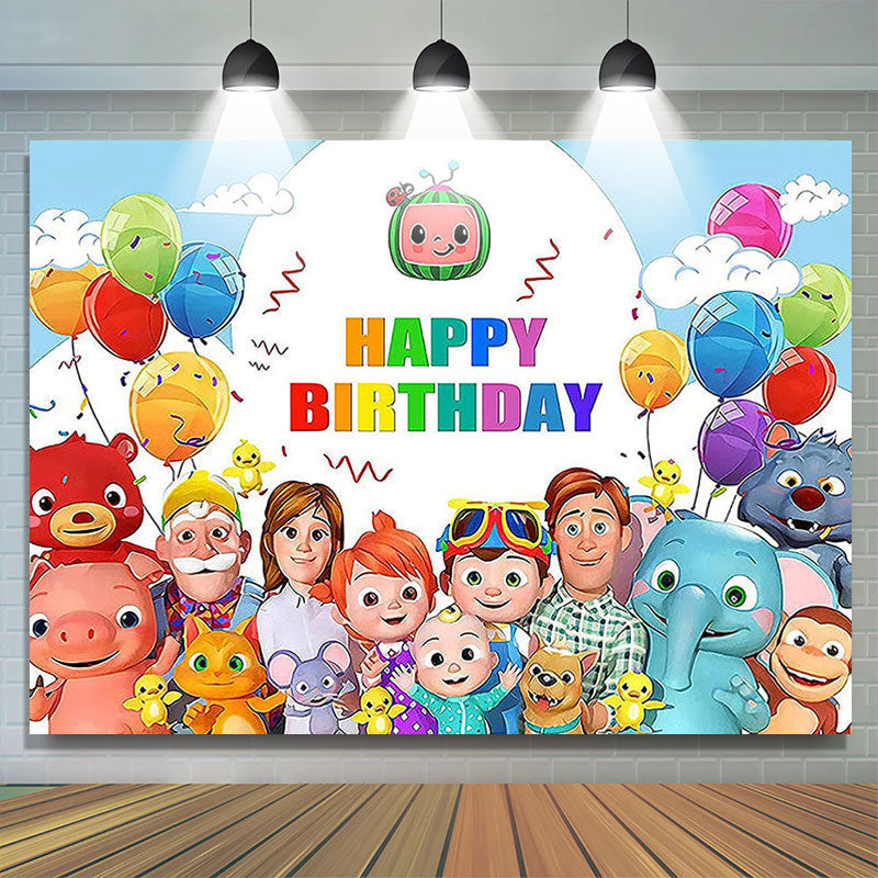 Lofaris Colorful Balloons Cartoon Happy Family Birthday Backdrop