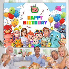 Lofaris Colorful Balloons Cartoon Happy Family Birthday Backdrop