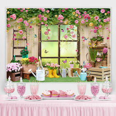 Lofaris Colour Floral And Butterfly Wooden Window Backdrop